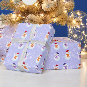 Happy Snowmen Winter Holidays Wrapping Paper