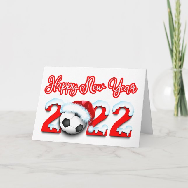 Happy Snowy New Year 2022 Football Soccer ball  Holiday Card (Front)