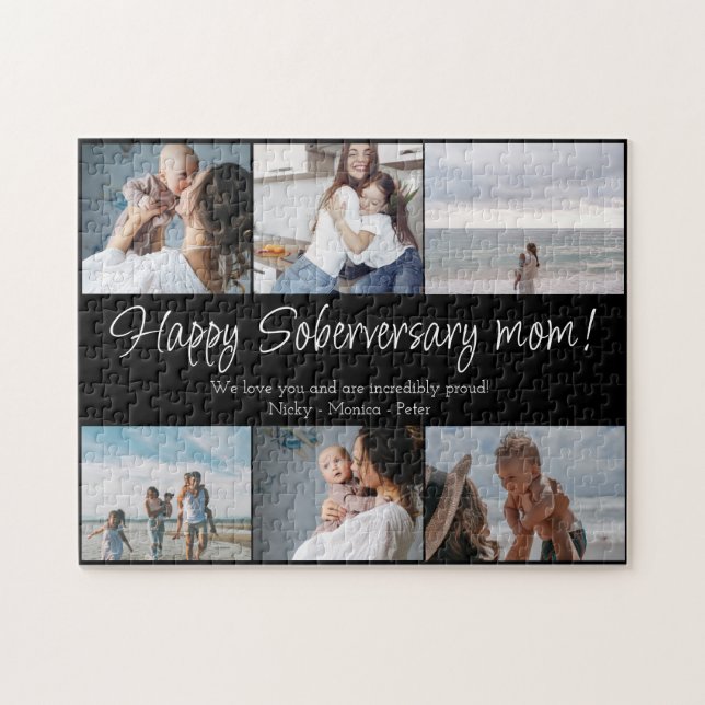 Happy Soberversary Mum, 6 Photo Collage Custom Jigsaw Puzzle (Horizontal)