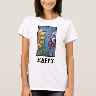 HAPPY Sock Monkey and Sunflower T-Shirt