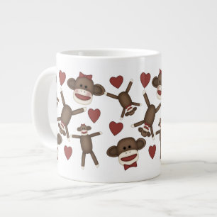 Happy Sock Monkeys and Hearts Tees, Gifts Large Coffee Mug