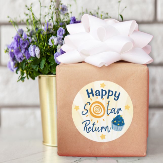 Happy Solar Return Astrology Birthday Classic Round Sticker (A different and fun way to say Happy Birthday! Atrological theme sticker.)