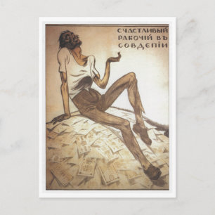 Happy Soviet Worker 1919 Postcard