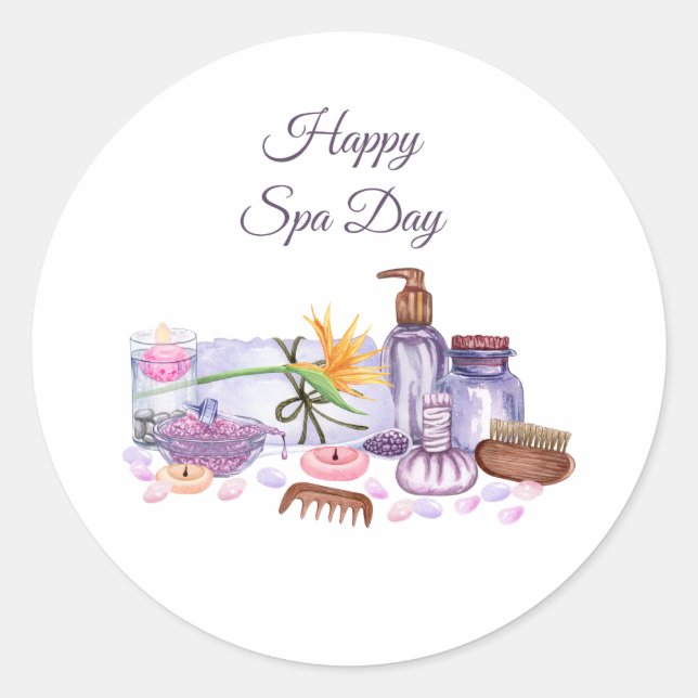 Happy Spa Day - Collection of Spa Accessories Classic Round Sticker (Front)