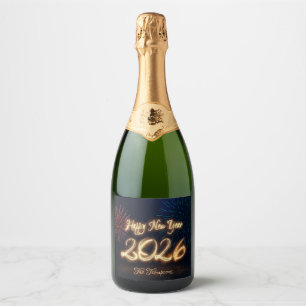 Happy Sparkling New Year 2026 Fireworks Wine Label