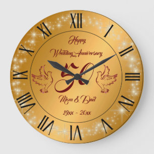 Happy Sparkly Customise Gold 50th Anniversary Large Clock