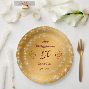 Happy Sparkly Customise Gold 50th Anniversary Paper Plate
