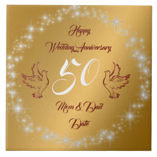 Happy Sparkly Customise Gold 50th Anniversary Tile