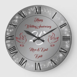 Happy Sparkly Customise Silver 25th Anniversary Large Clock