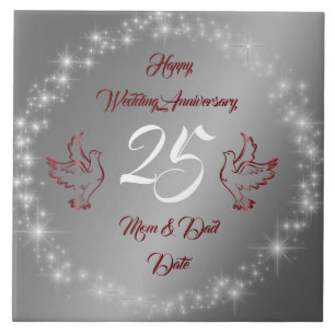 Happy Sparkly Customise Silver 25th Anniversary Tile