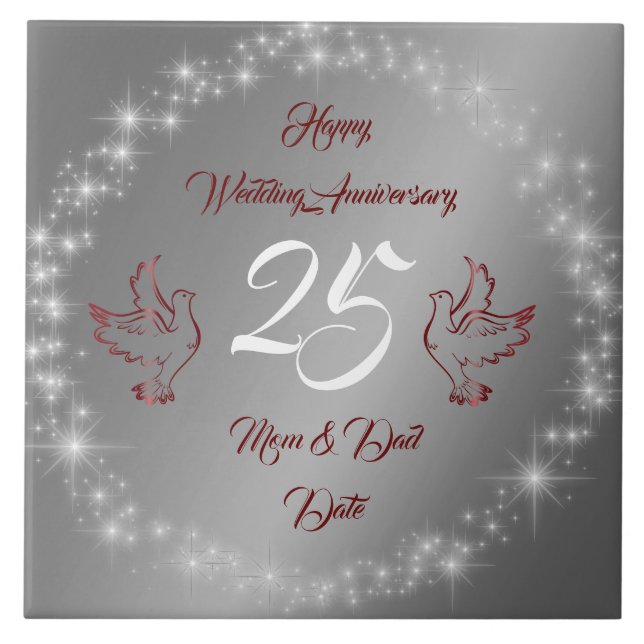 Happy Sparkly Customise Silver 25th Anniversary Tile (Front)