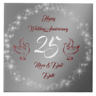 Happy Sparkly Customize Silver 25th Anniversary Tile