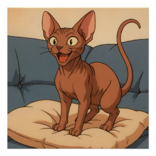 Happy Sphynx Cat Poster