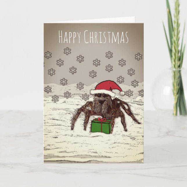 Happy Spider Christmas Card With Personalised Name (Front)