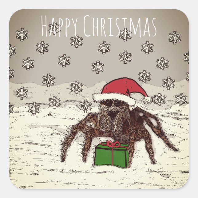 Happy Spider Christmas Square Sticker (Front)