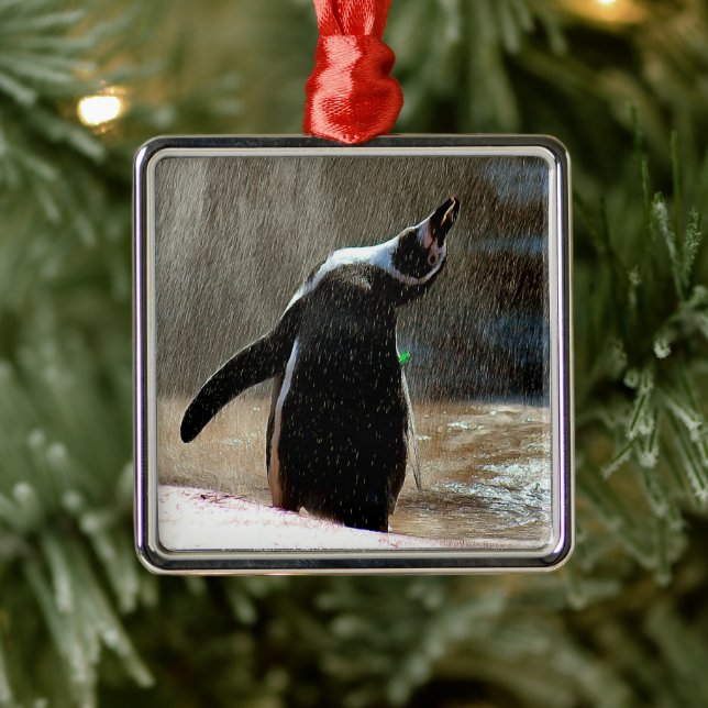Happy Splashing Penguin Framed Metal Christmas Metal Tree Decoration (Tree)