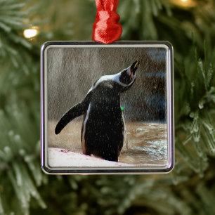 Happy Splashing Penguin Framed Metal Christmas Tree Decoration