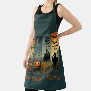 Happy "Spooky" Halloween Pumpkin Scarecrow Bat Apron