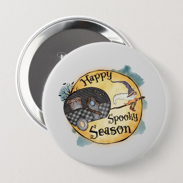 Happy Spooky Season Witch Camper Van 10 Cm Round Badge (Front & Back)