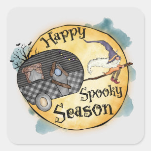 Happy Spooky Season Witch Camper Van Square Sticker