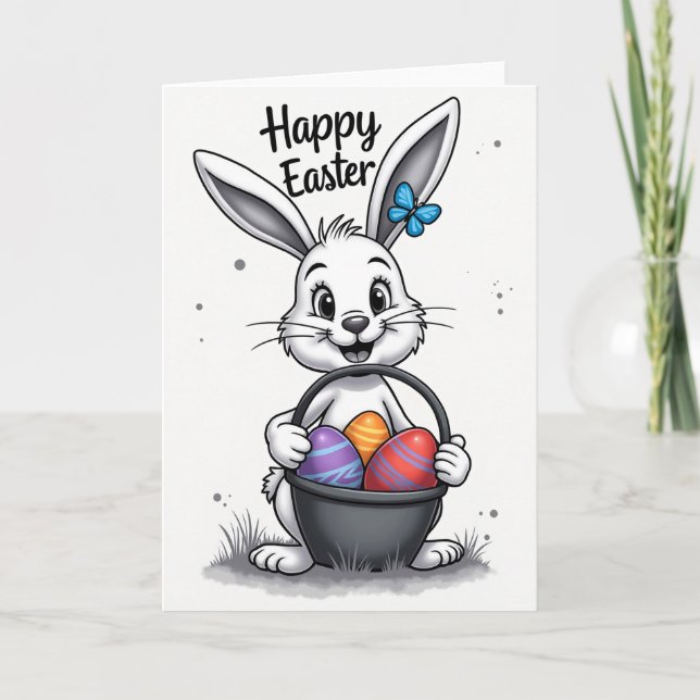 Happy Spring Bunny Egg Card (Front)