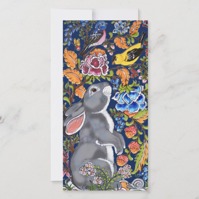 Happy Spring Bunny Rabbit Bird Floral Photo Easter Holiday Card (Front)