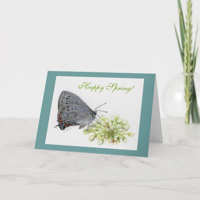 Happy Spring Butterfly Watercolor Painting Holiday Card (Front)