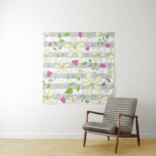 Happy spring chamomile daisy cartoon design tapestry