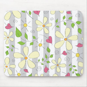 Happy spring chamomile daisy floral design mouse mat