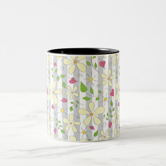 Happy spring chamomile daisy floral design  Two-Tone coffee mug (Center)