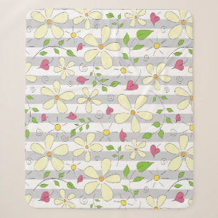 Happy spring chamomile daisy floral happy cartoon sherpa blanket