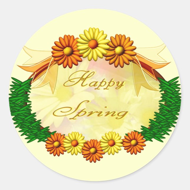 Happy Spring Classic Round Sticker (Front)