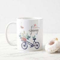 Happy spring design: bicycle, flowers and birds