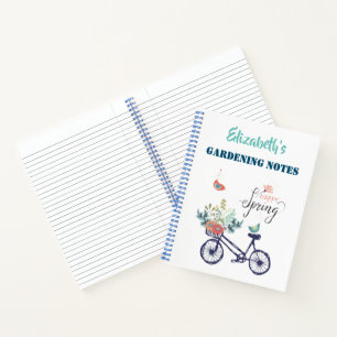 Happy spring design: bicycle, flowers and birds notebook