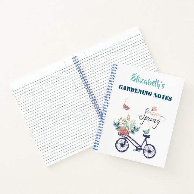 Happy spring design: bicycle, flowers and birds  notebook (Inside)