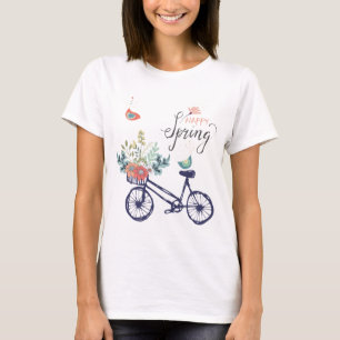 Happy spring design: bicycle, flowers and birds T-Shirt