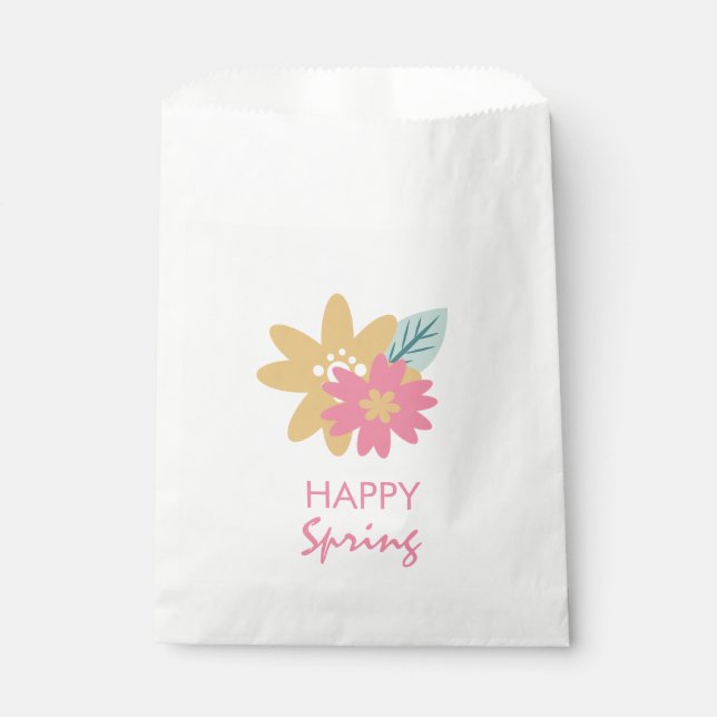 Happy Spring Easter Florals Pink Blue Yellow Favour Bags (Front)