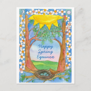 Happy Spring Equinox Sunshine Bird Trees Nature Postcard