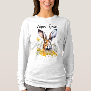 Happy Spring Floral Bunny with Yellow Dandelions T-Shirt