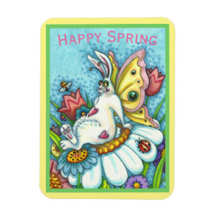 HAPPY SPRING FLUTTERBUN RABBIT, FUNNY BUNNY FAIRY MAGNET