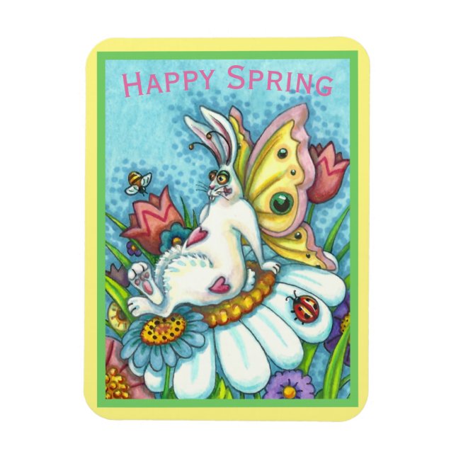 HAPPY SPRING FLUTTERBUN RABBIT, FUNNY BUNNY FAIRY MAGNET (Vertical)