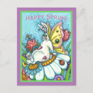 HAPPY SPRING FLUTTERBUN RABBIT, FUNNY BUNNY FAIRY POSTCARD