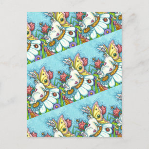 HAPPY SPRING FLUTTERBUN RABBIT, FUNNY BUNNY FAIRY POSTCARD