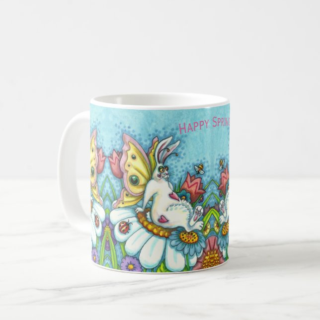 HAPPY SPRING FLUTTERBUN RABBIT, FUNNY BUNNY Repeat Coffee Mug (Front Left)