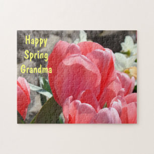 Happy Spring Grandma puzzles Pink Tulips Flowers