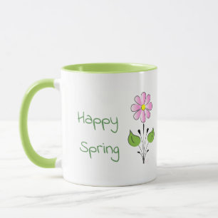 Happy Spring Green Type with Pink Flower Mug