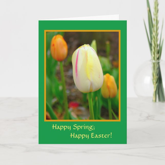 Happy Spring; HappyEaster! SPRING TULIPS Holiday Card (Front)