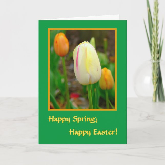 Happy Spring; HappyEaster! SPRING TULIPS Holiday Card (Front)