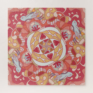 Happy Spring: Joyful Botanical Pink Garden  Jigsaw Puzzle