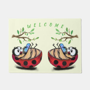 Happy Spring Ladybugs Funny Doormat Welcome